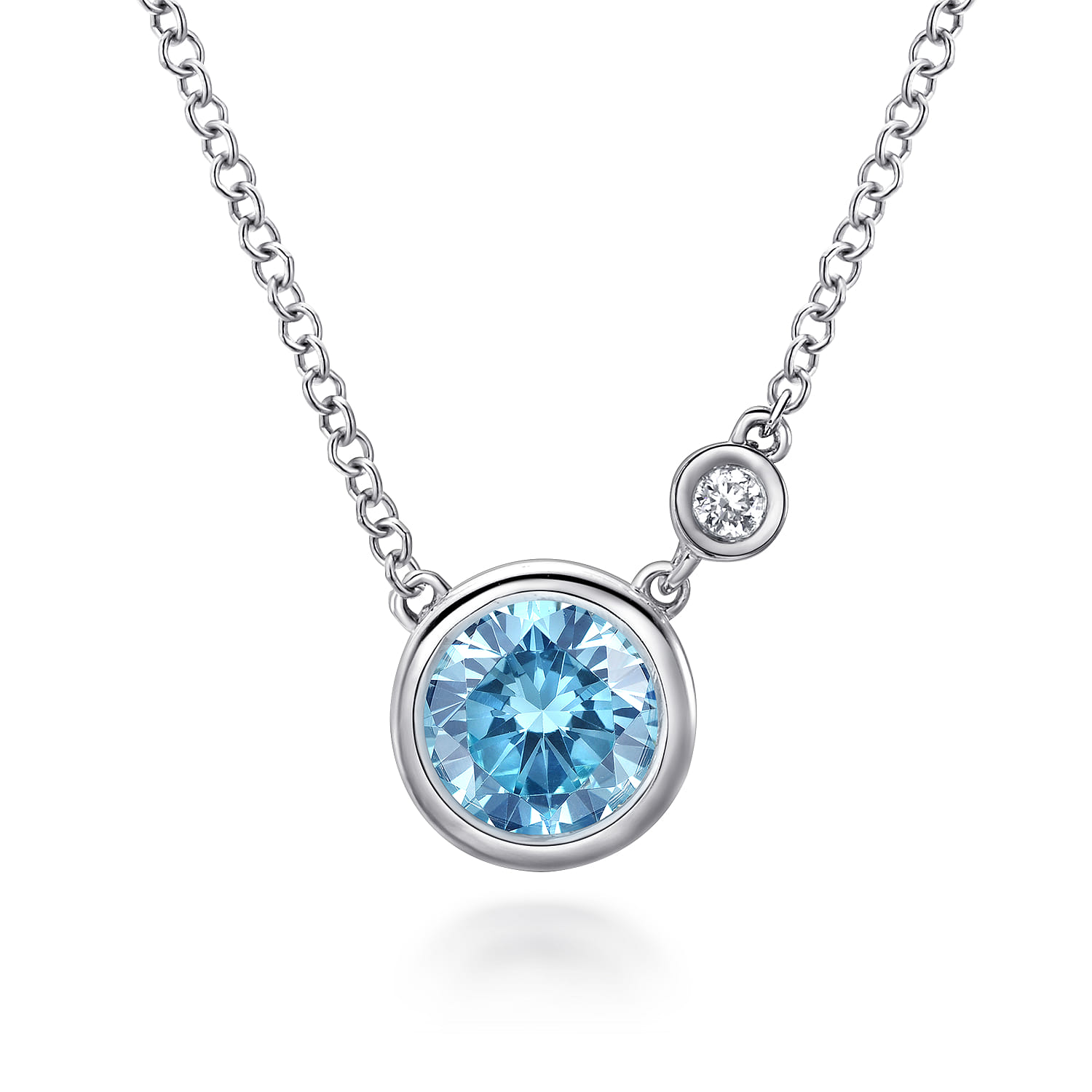 Gabriel & Co. Sterling Silver Blue Topaz and Diamond Pendant Necklace