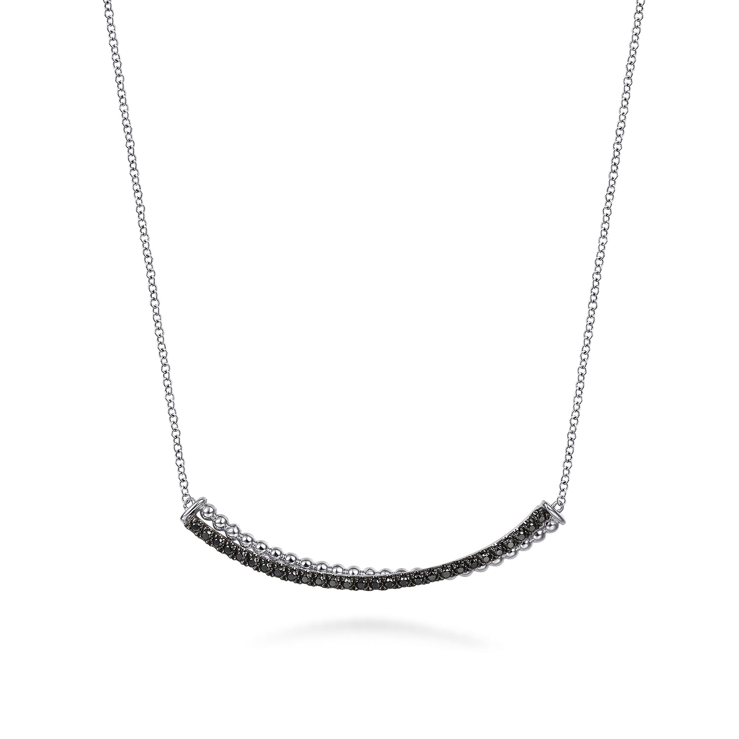 Gabriel & Co. Sterling Silver Black Spinel Bujukan Curved Bar Necklace