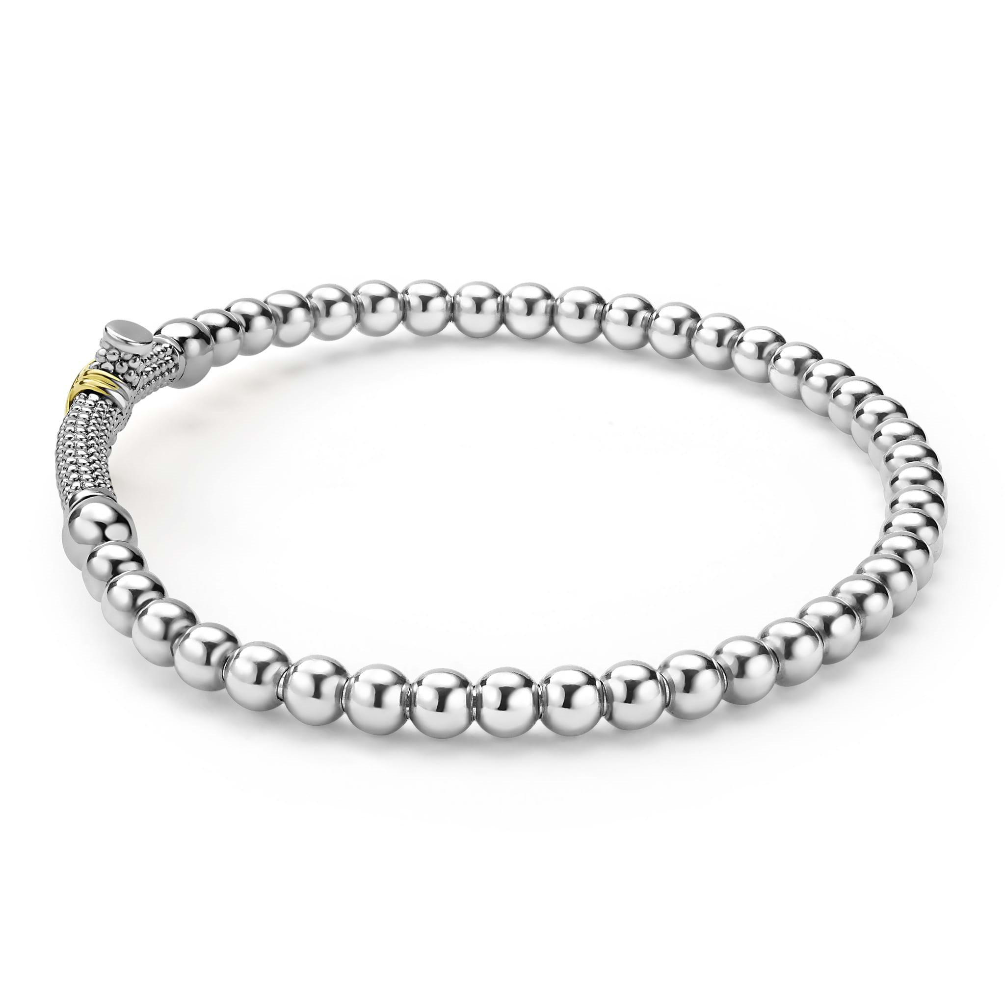 Lagos Sterling Silver & 18K Signature Caviar Cross Stretch Bracelet