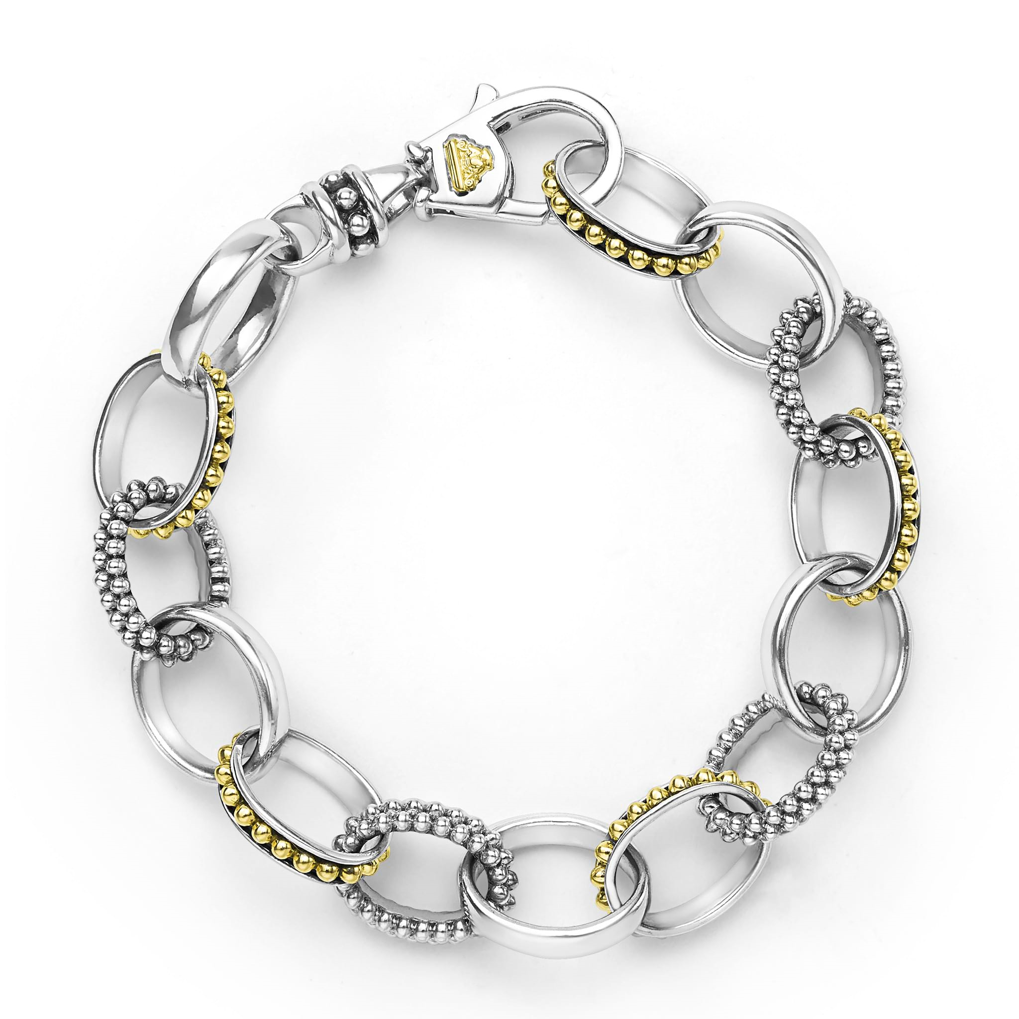Lagos Sterling Silver & 18K Signature Caviar Large Link Bracelet
