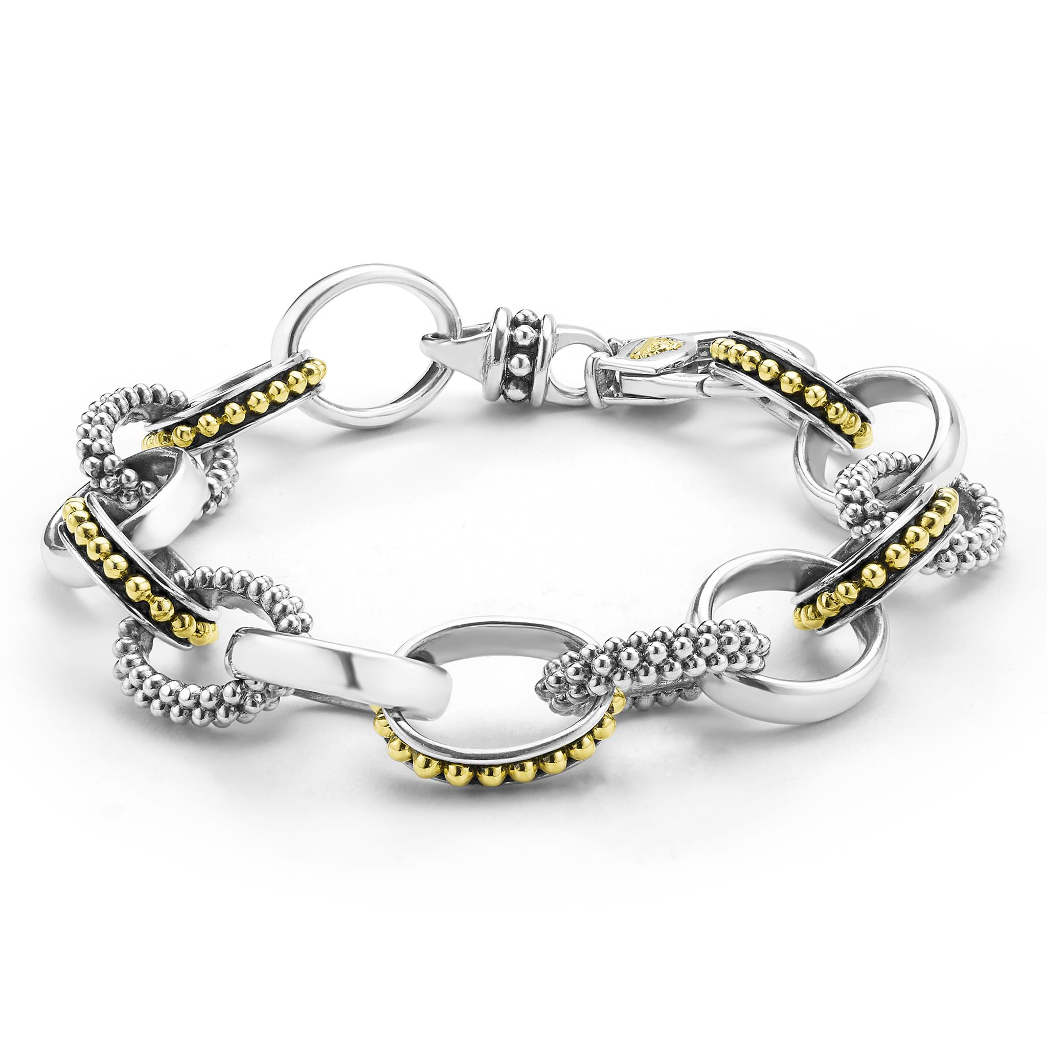 Lagos Sterling Silver & 18K Signature Caviar Large Link Bracelet