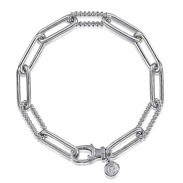 Gabriel & Co Sterling Silver Polished & Beaded Link Bracelet