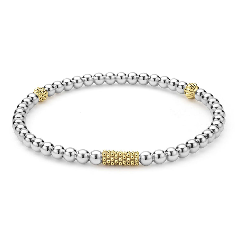 Lagos Sterling Silver & 18K Yellow Gold Caviar Icon Stretch Bracelet