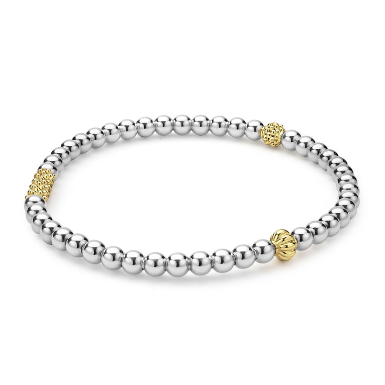 Lagos Sterling Silver & 18K Yellow Gold Caviar Icon Stretch Bracelet