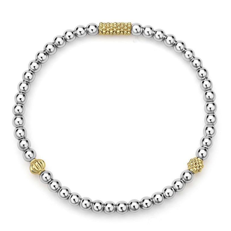Lagos Sterling Silver & 18K Yellow Gold Caviar Icon Stretch Bracelet