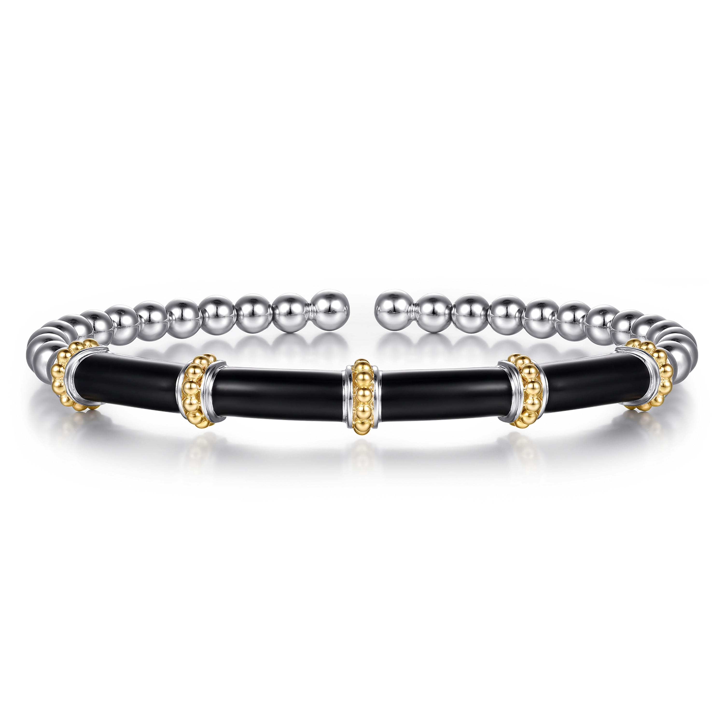 Gabriel & Co 14K Yellow Gold and Sterling Silver Bujukan and Bar Split Bangle with Black Enamel