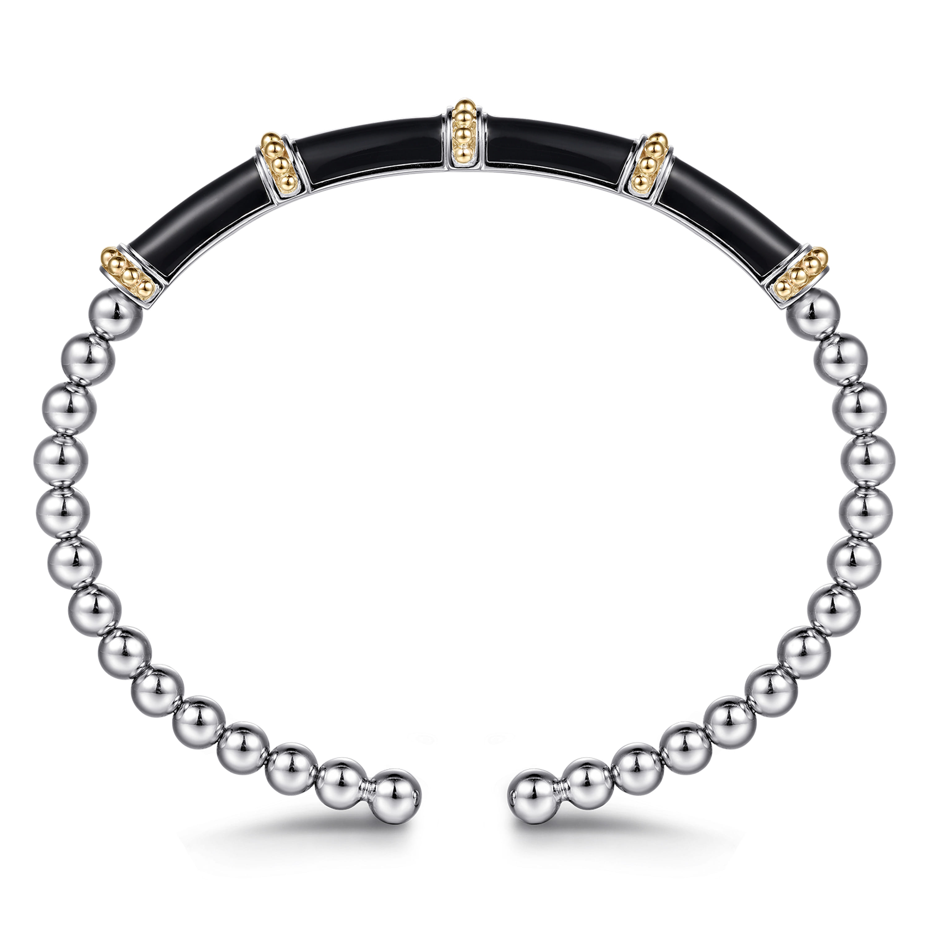 Gabriel & Co 14K Yellow Gold and Sterling Silver Bujukan and Bar Split Bangle with Black Enamel