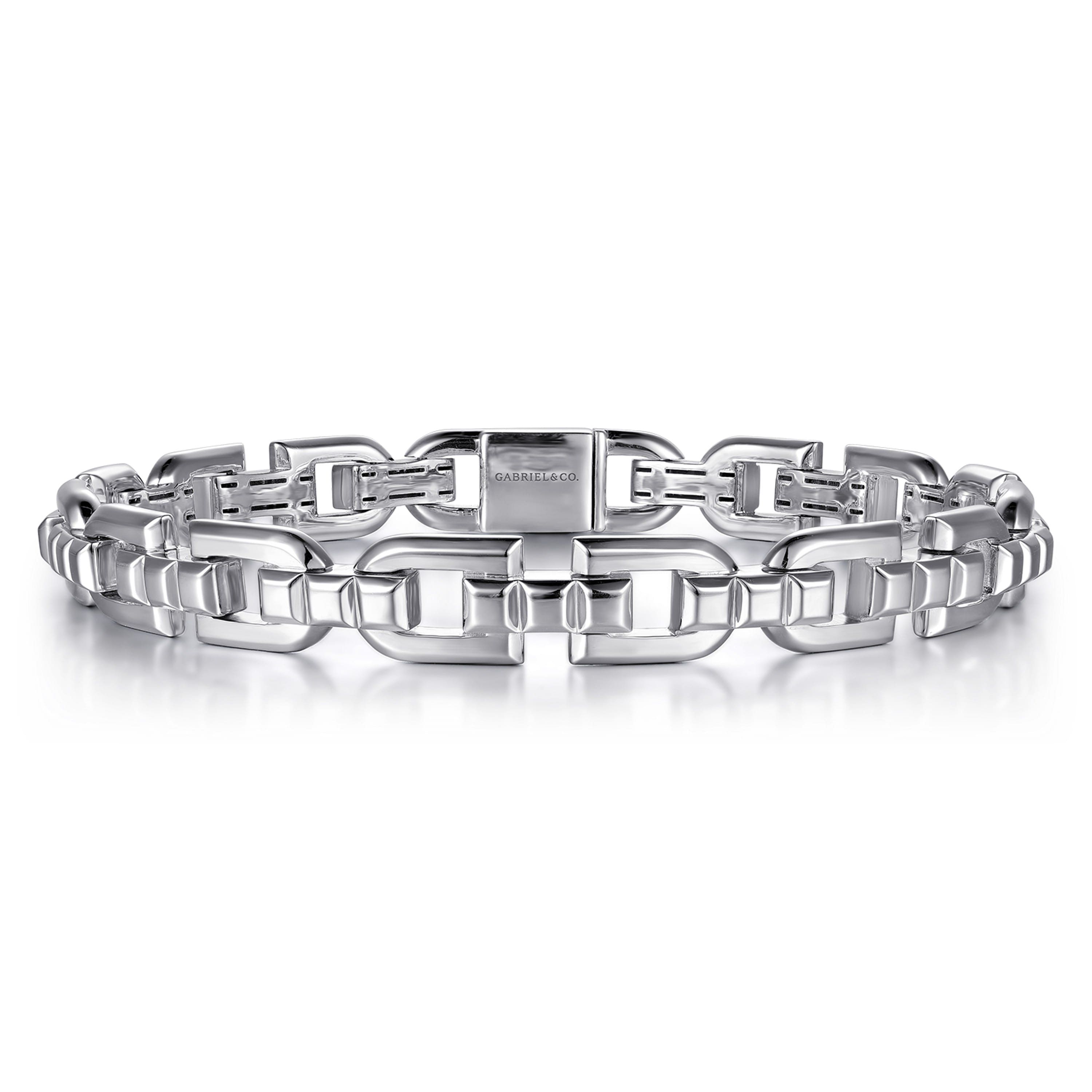 Gabriel & Co. Sterling Silver Mens Cylindrical Link Chain Bracelet