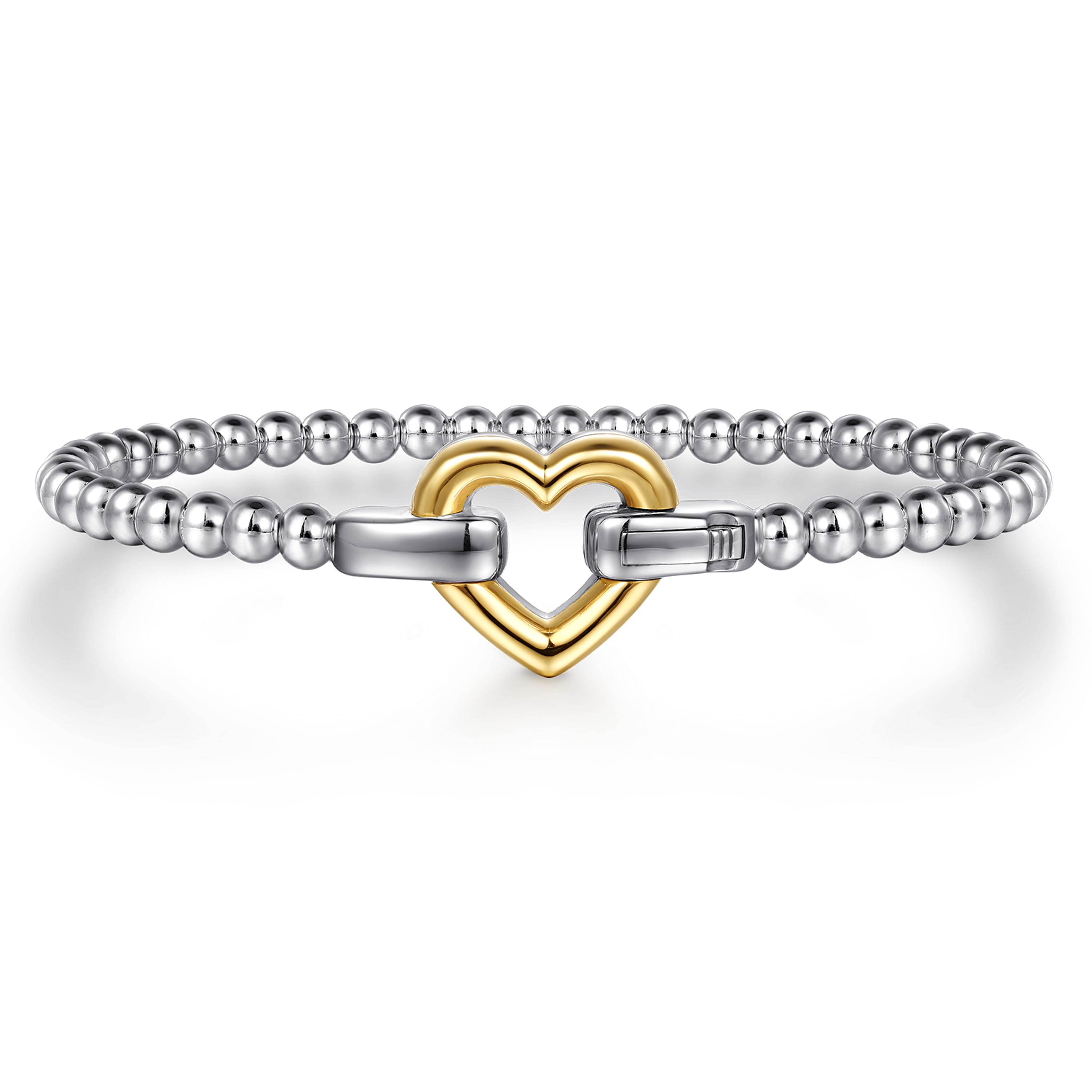 Gabriel & Co 14K Yellow Gold and Sterling Silver Heart Lock Bujukan Bangle