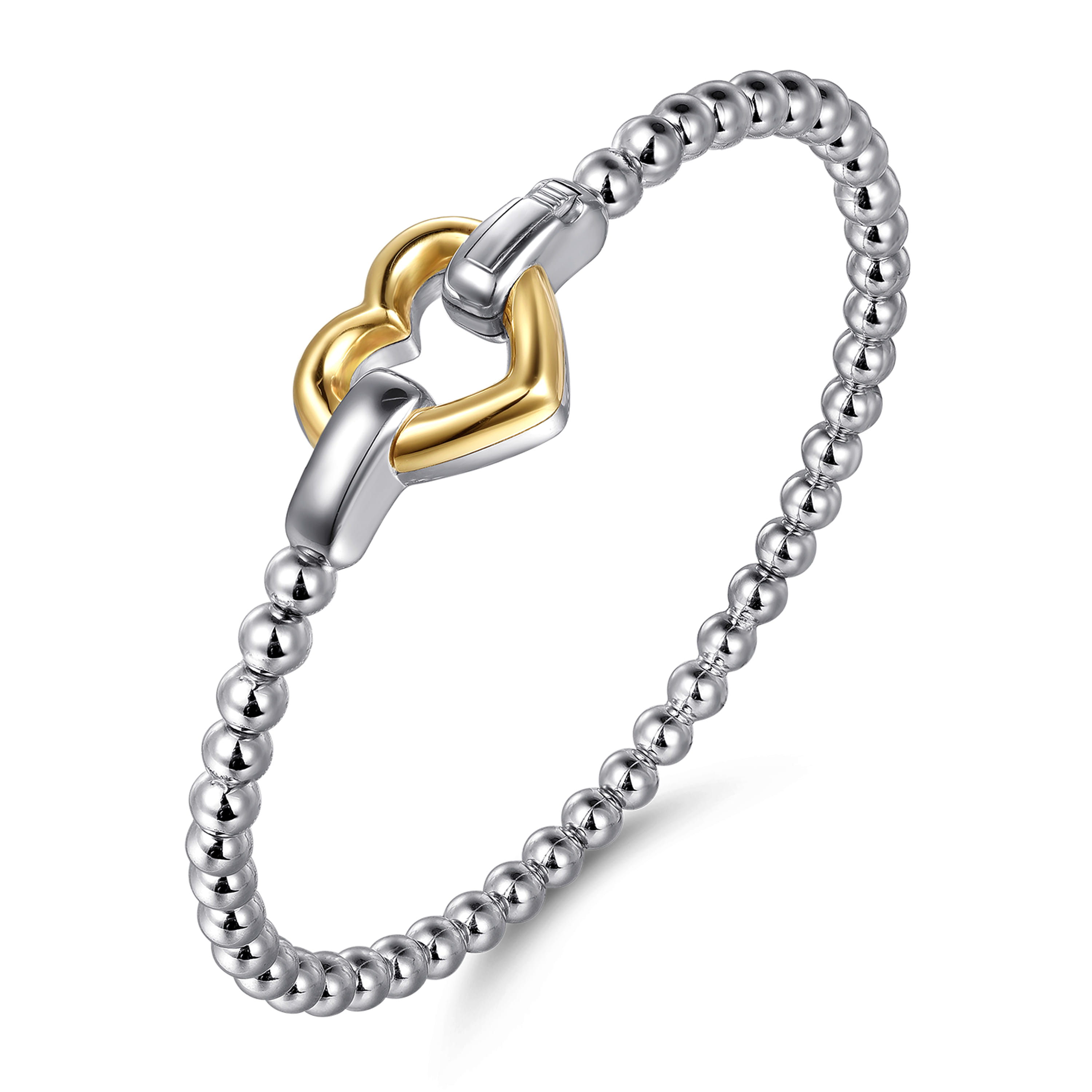 Gabriel & Co 14K Yellow Gold and Sterling Silver Heart Lock Bujukan Bangle