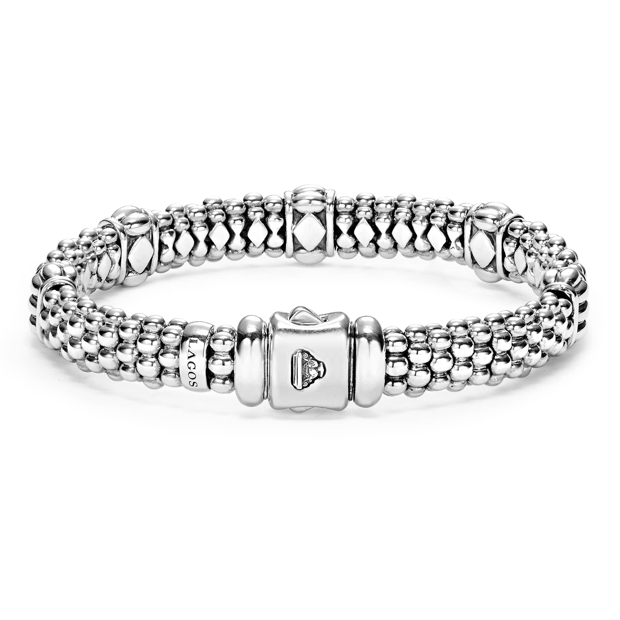 Lagos Sterling Silver Fluted Beaded 9mm Bracelet