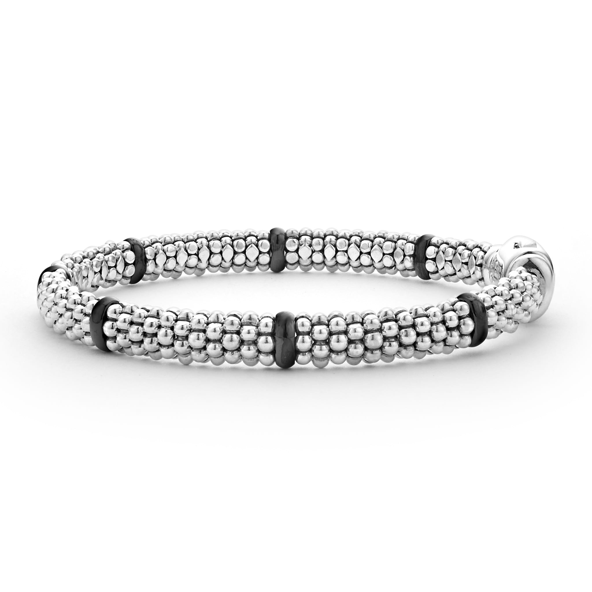 Lagos Sterling Silver and Black Ceramic Station 6mm Caviar Bracelet