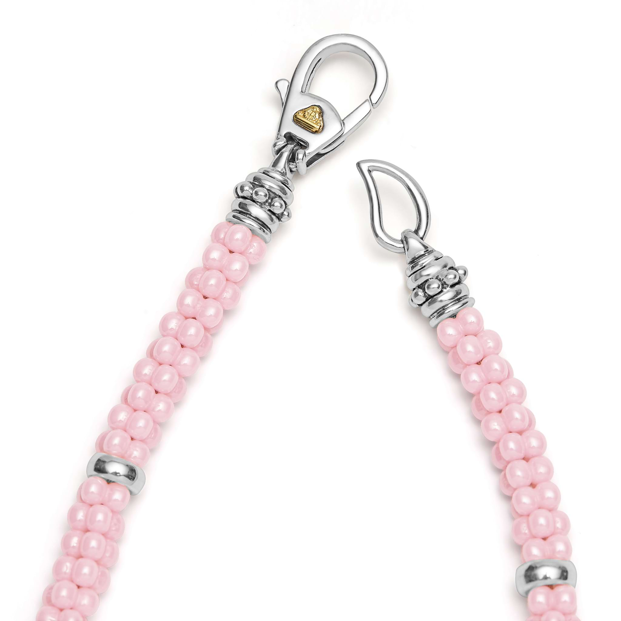 Lagos Pink Ceramic Caviar and Five Silver Station 5mm Bracelet