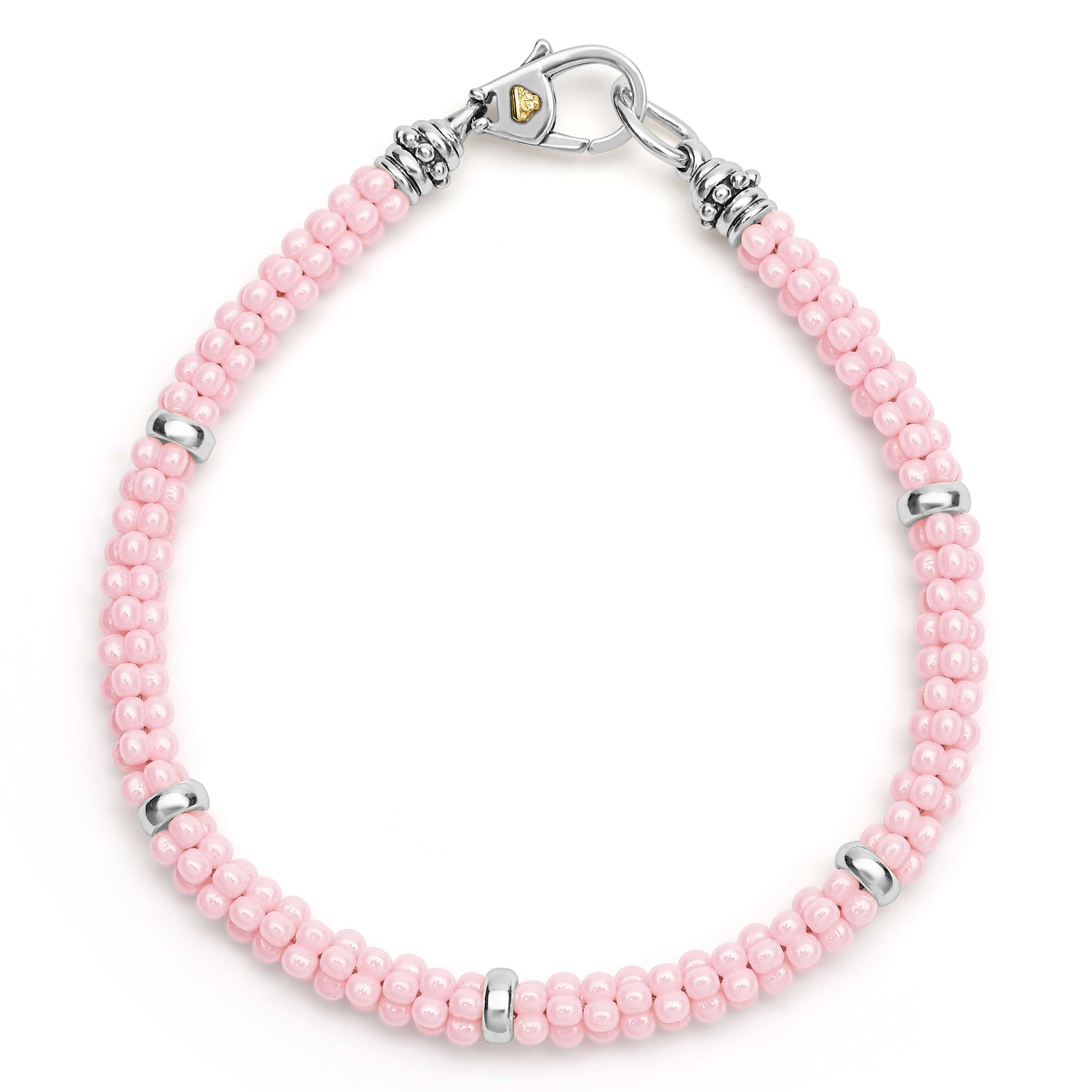 Lagos Pink Ceramic Caviar and Five Silver Station 5mm Bracelet