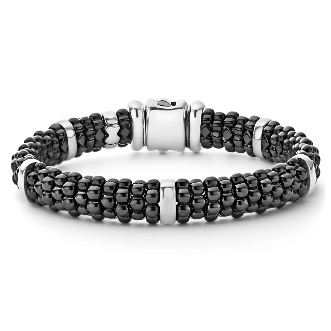 Lagos Sterling Silver and 18K Black Ceramic Rope Bracelet