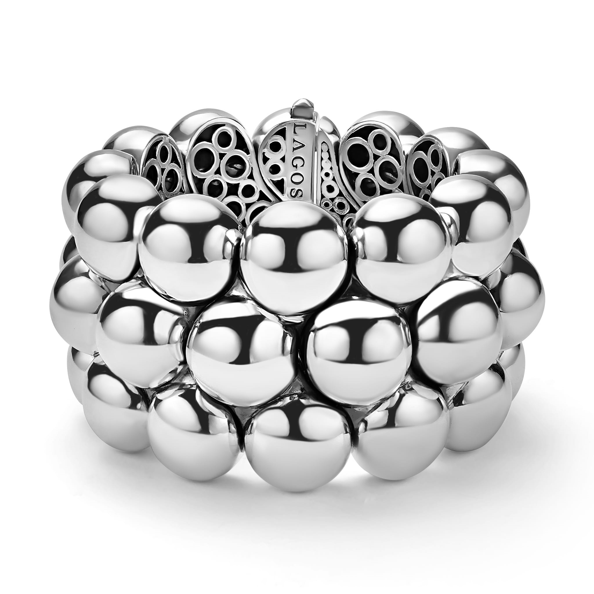 Lagos Sterling Silver Caviar Bubbly Big Three-Row Statement Cuff
