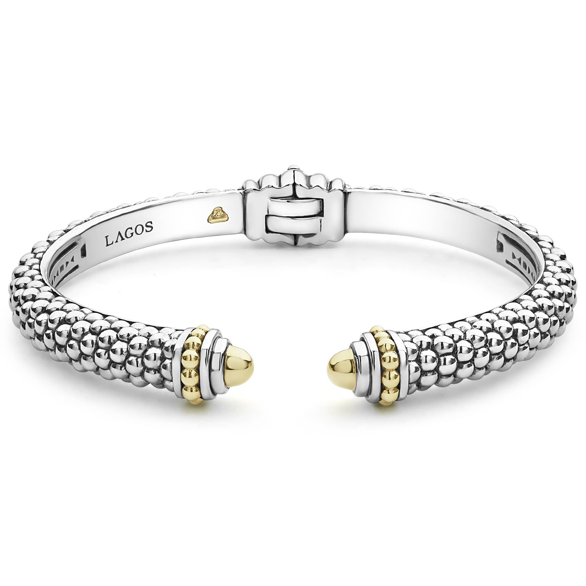 Lagos Sterling SIlver & 18K Signature Caviar Hinge Cuff Bracelet