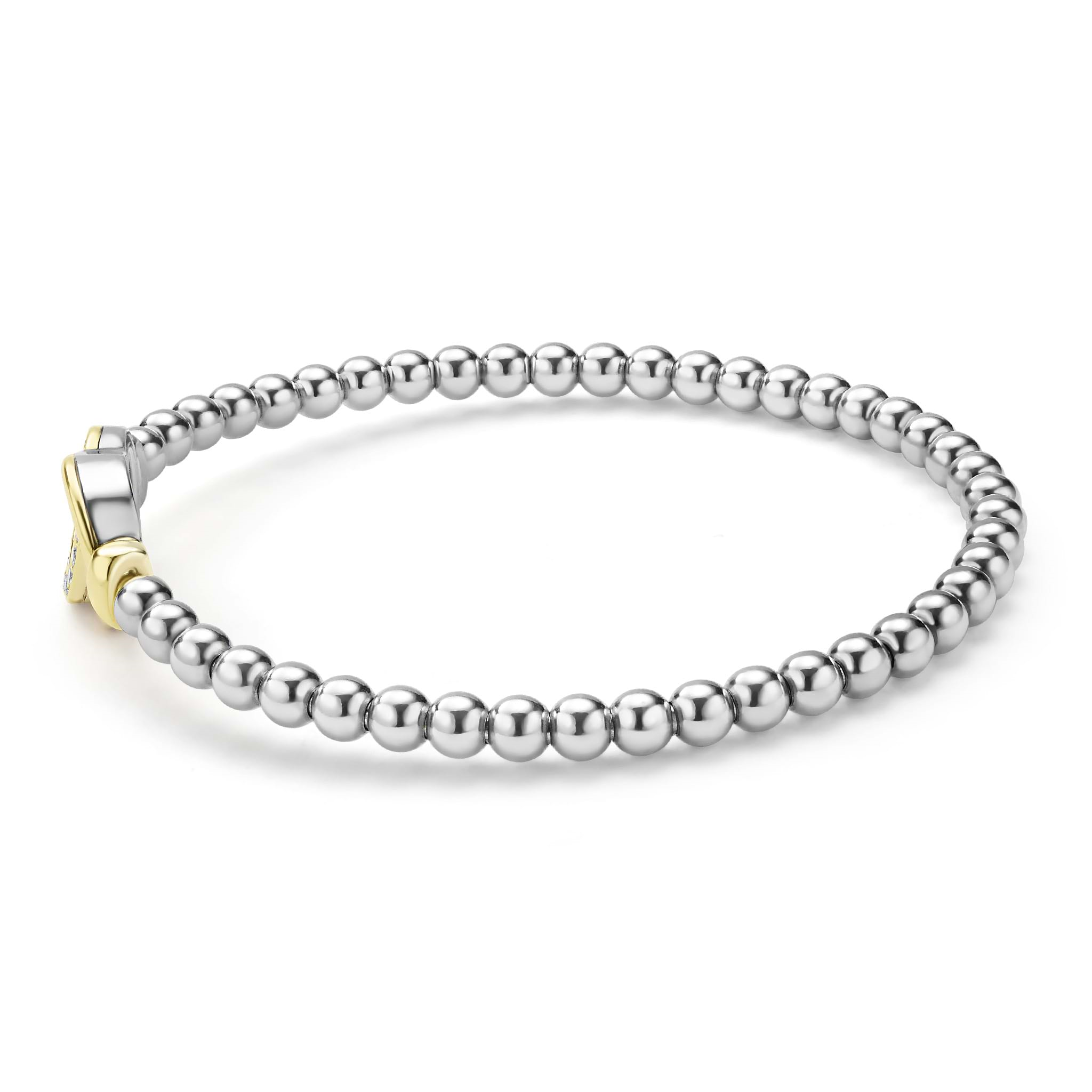 Lagos Sterling Silver & 18K Signature Caviar Interlocking Diamond Stretch Bracelet