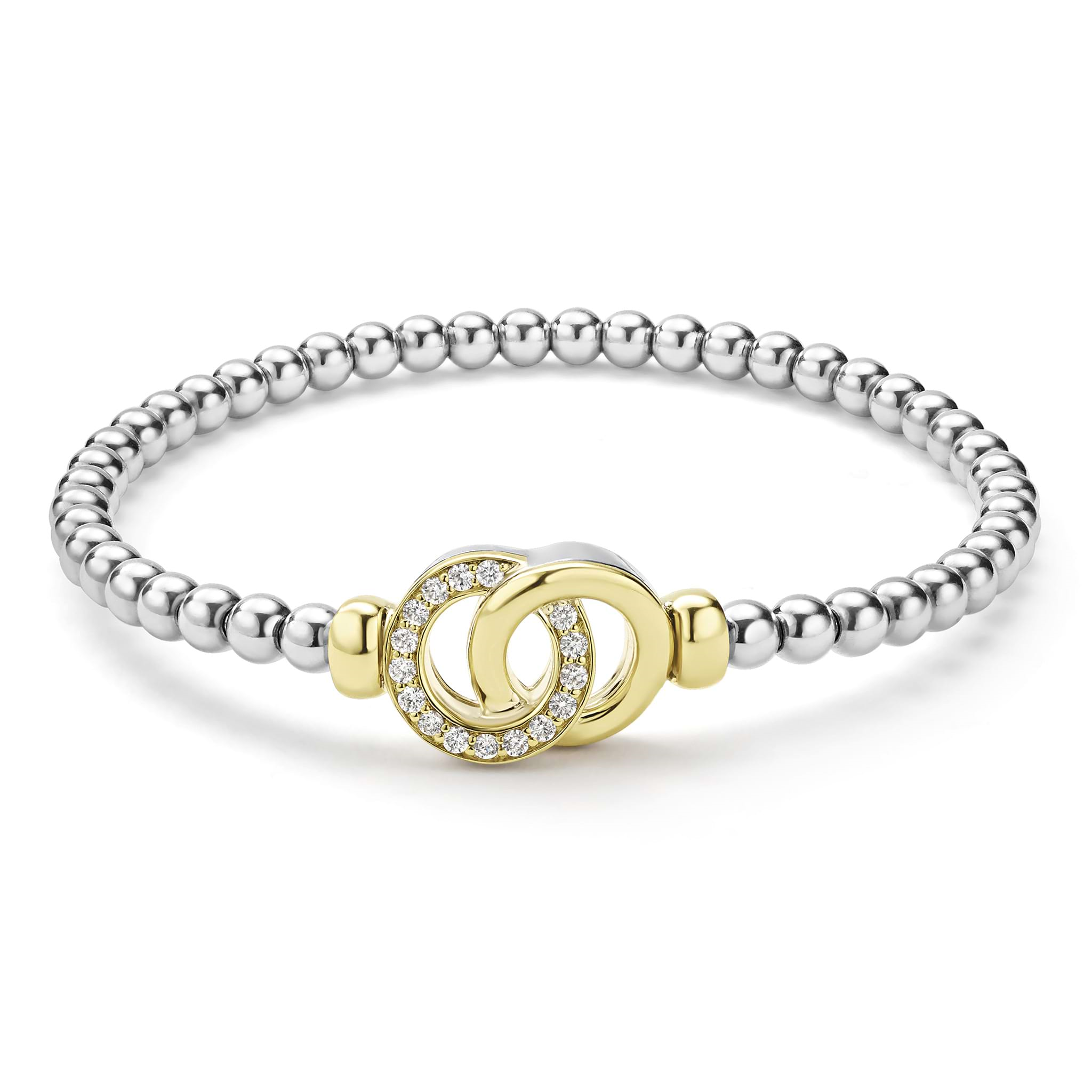 Lagos Sterling Silver & 18K Signature Caviar Interlocking Diamond Stretch Bracelet