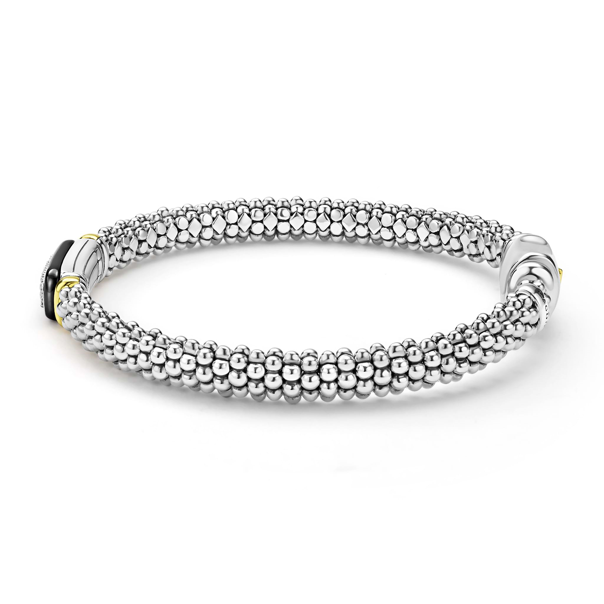 Lagos Sterling Silver & 18K Black Caviar Ceramic Diamond Bar Bracelet