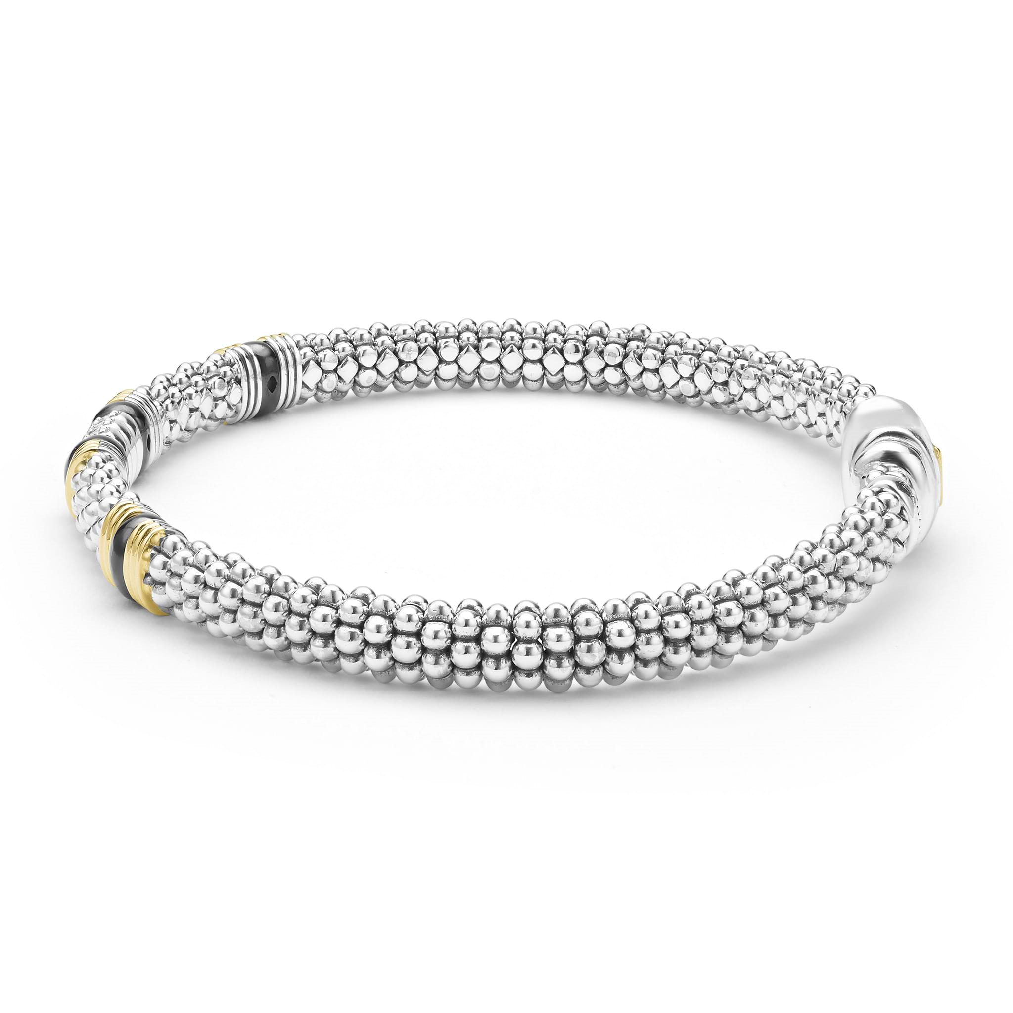 Lagos Sterling Silver & 18K Black Caviar Ceramic Diamond Station Bracelet