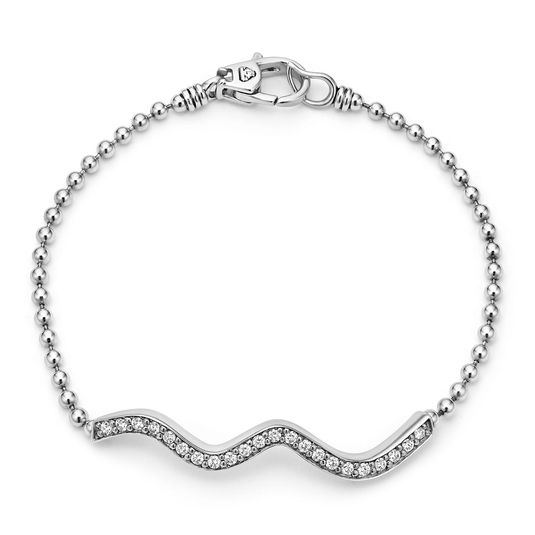 Lagos Sterling Silver Caviar Spark Beaded Wave Diamond Bracelet