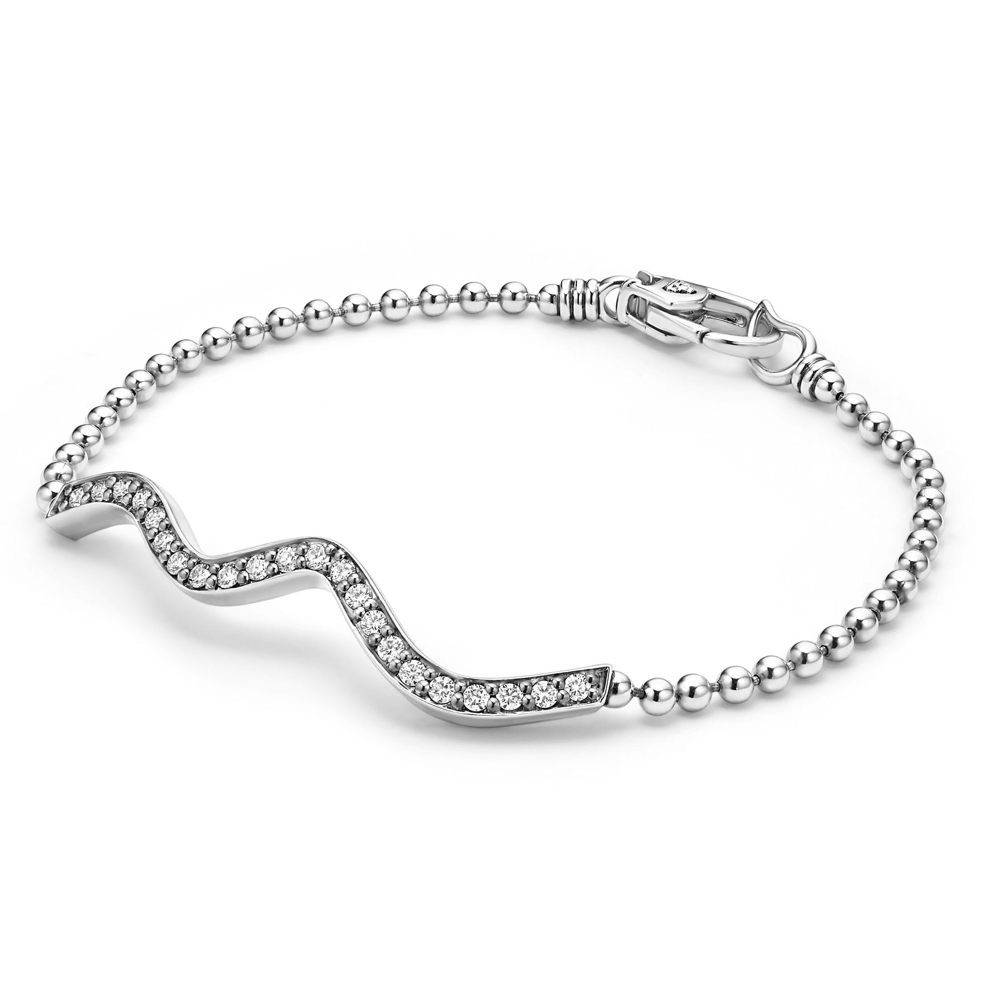 Lagos Sterling Silver Caviar Spark Beaded Wave Diamond Bracelet