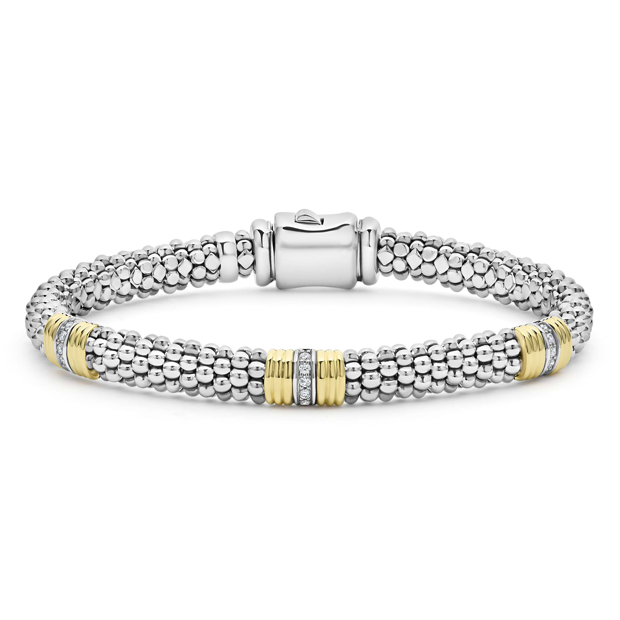 Lagos Sterling Silver & 18K Diamond Station Caviar Bracelet
