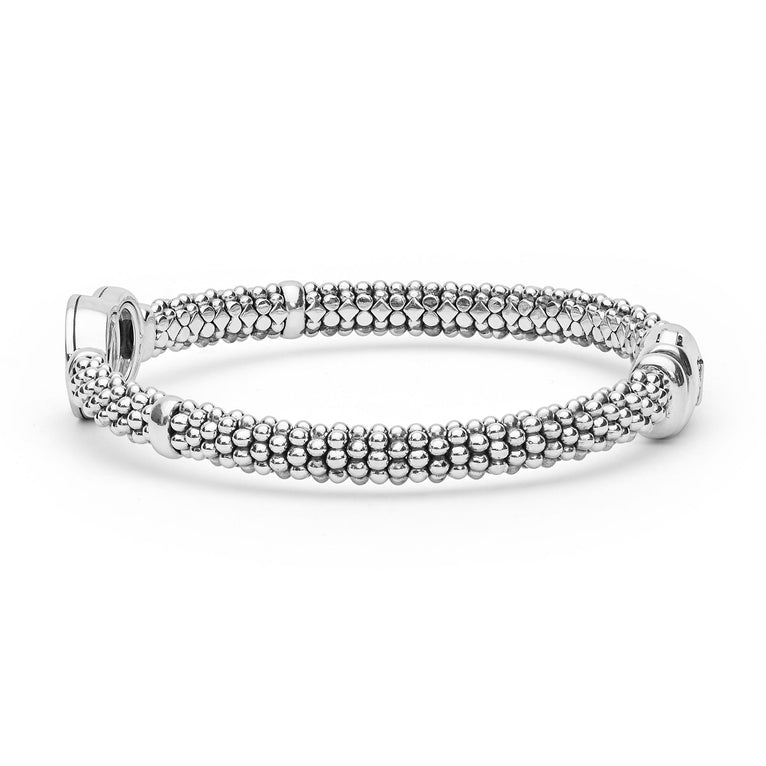 Lagos Sterling Silver Caviar Interlocking Diamond Rope Bracelet