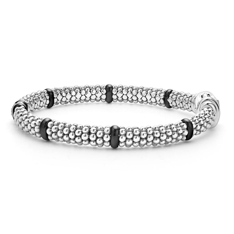 Lagos Sterling Silver Caviar Black Ceramic Rope Bracelet