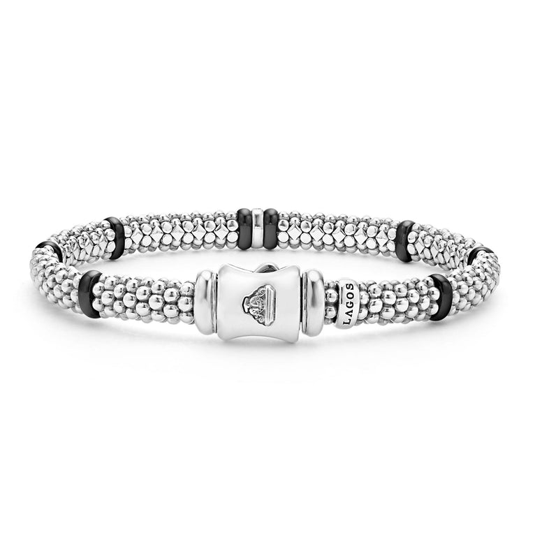 Lagos Sterling Silver Caviar Black Ceramic Rope Bracelet