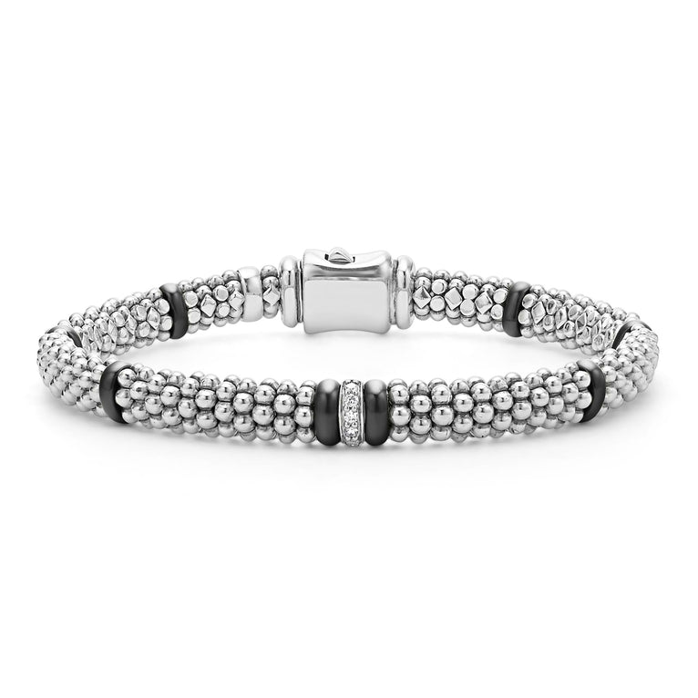 Lagos Sterling Silver Caviar Black Ceramic Rope Bracelet
