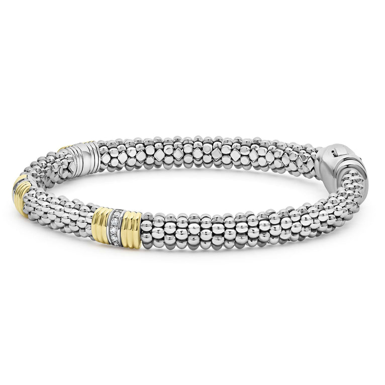 Lagos Sterling Silver & 18K Diamond Station Caviar Bracelet