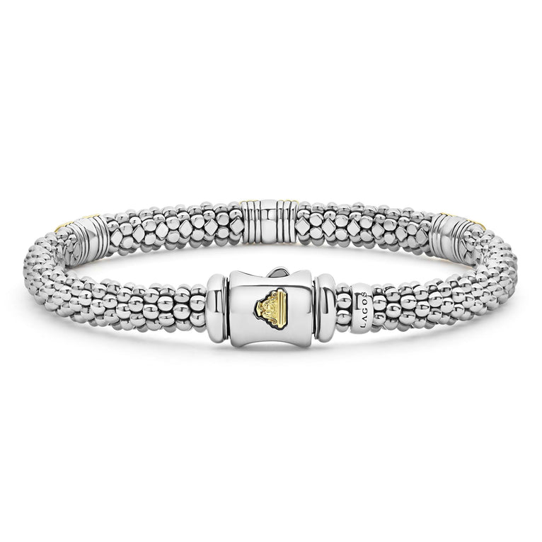 Lagos Sterling Silver & 18K Diamond Station Caviar Bracelet