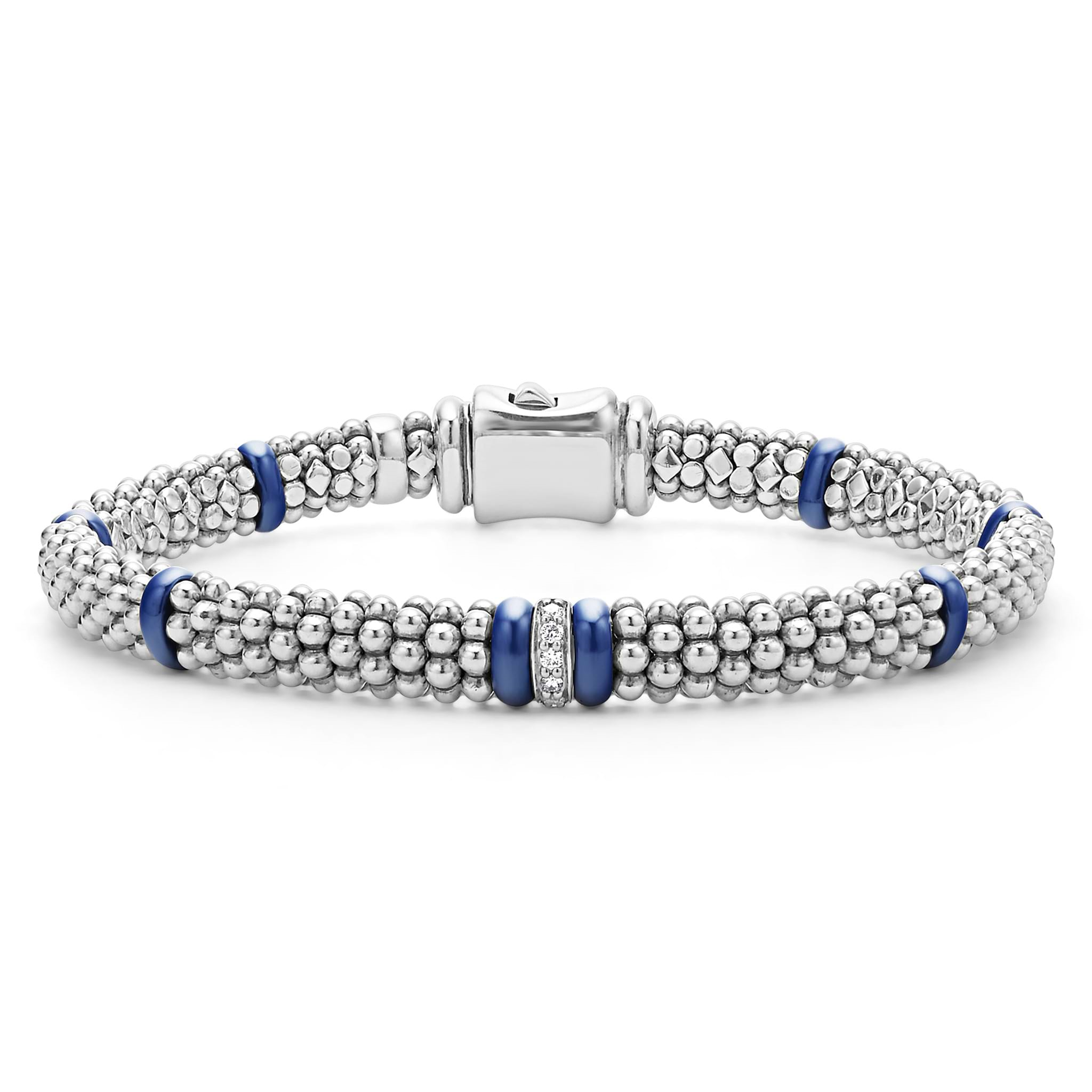 Lagos Sterling Silver Caviar Blue Ceramic Rope Bracelet