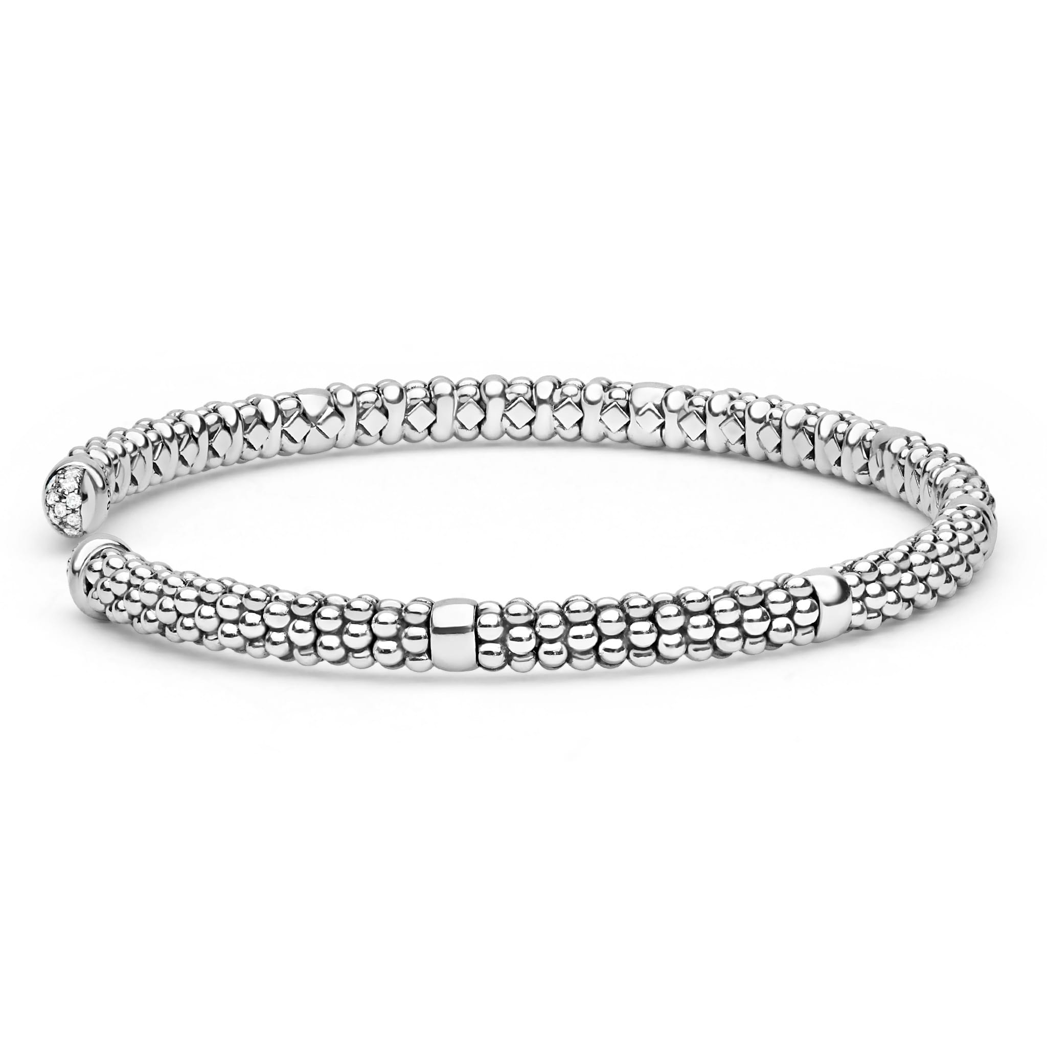 Lagos Sterling Silver Caviar Diamond Mini Versa Torque Bracelet with Diamonds