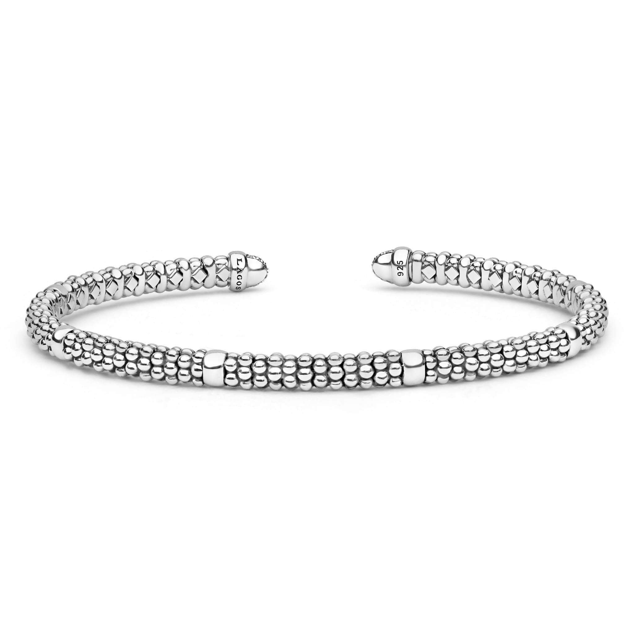 Lagos Sterling Silver Caviar Diamond Mini Versa Torque Bracelet with Diamonds