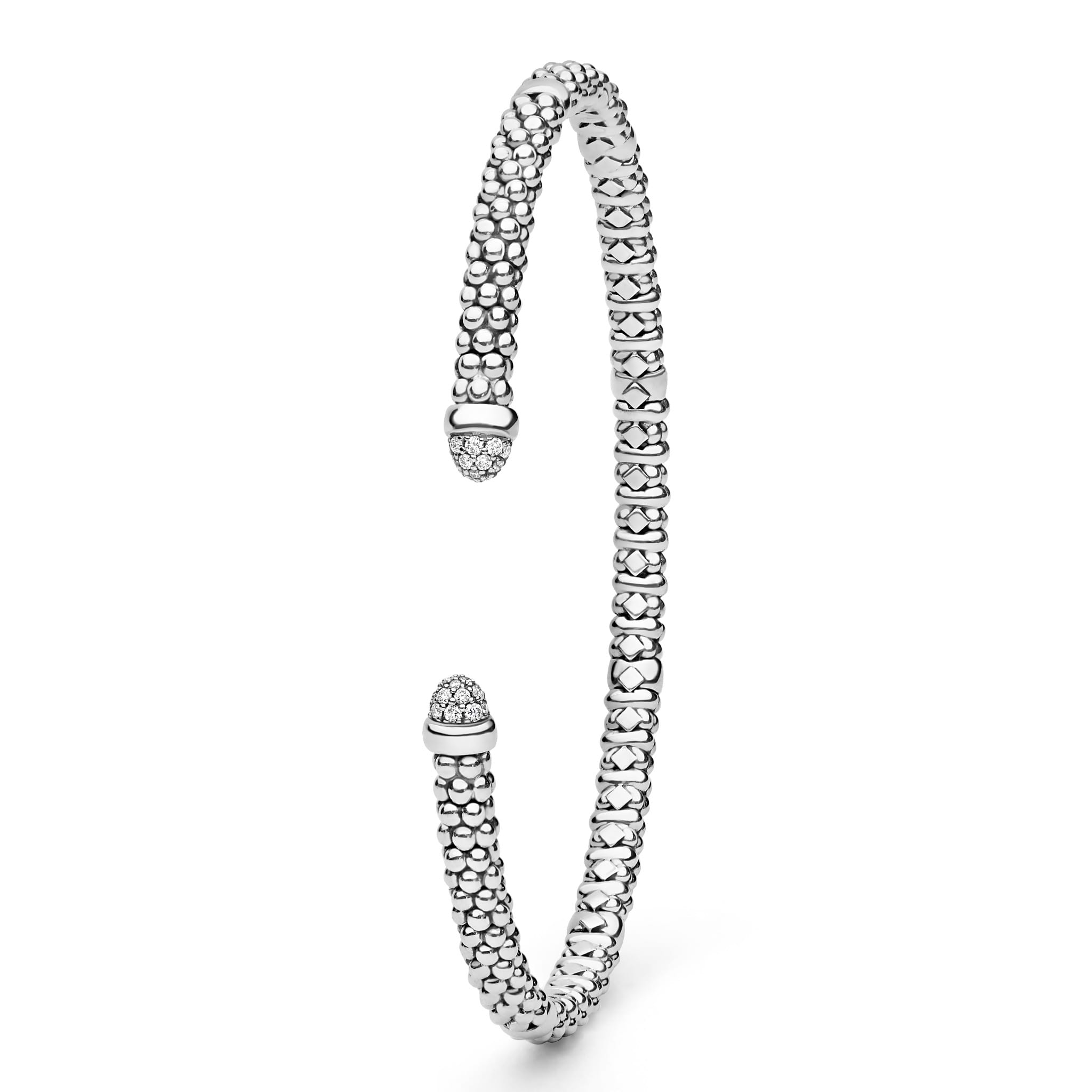 Lagos Sterling Silver Caviar Diamond Mini Versa Torque Bracelet with Diamonds