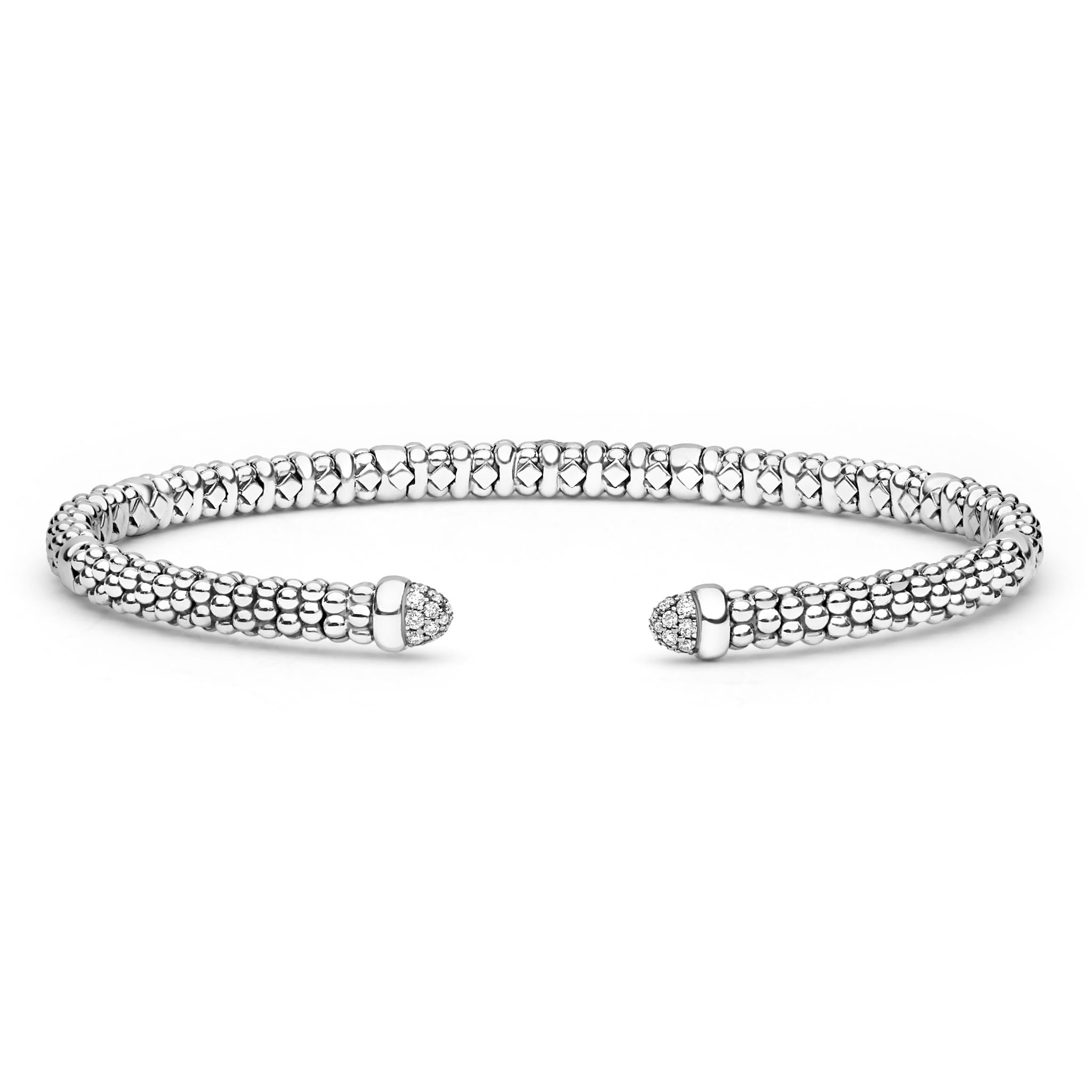 Lagos Sterling Silver Caviar Diamond Mini Versa Torque Bracelet with Diamonds