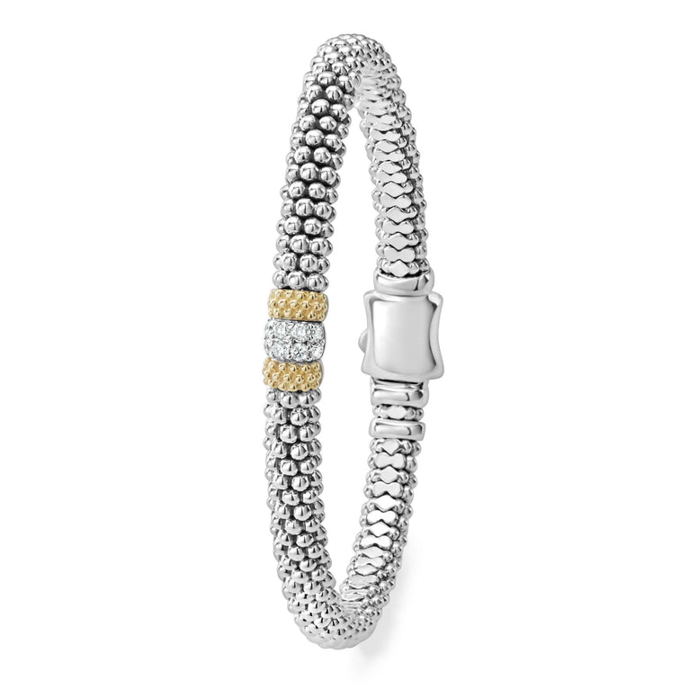 Lagos Sterling Silver & 18K Caviar Lux Diamond Bracelet