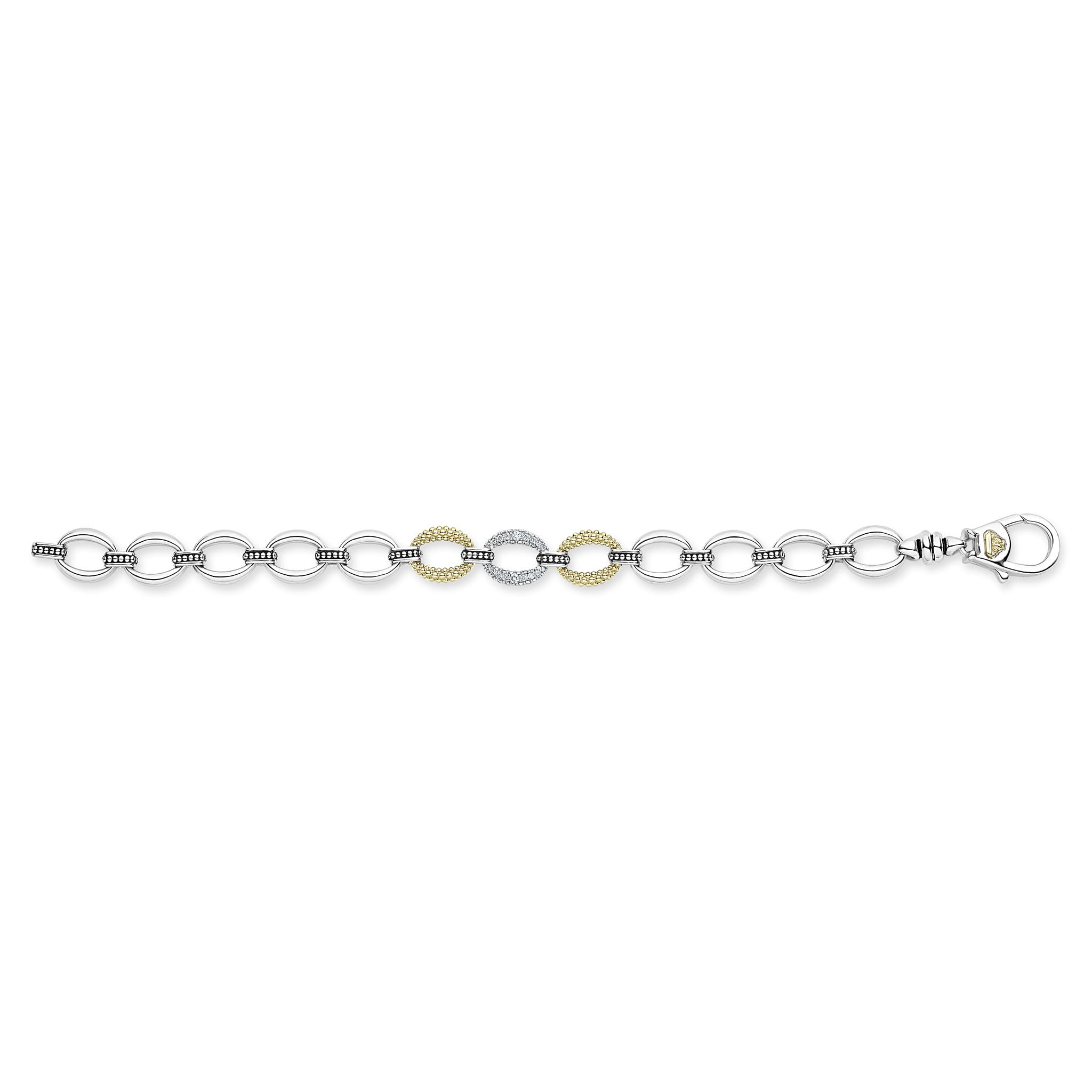 Lagos Sterling Silver and18K Yellow Gold Single Station Caviar Lux Diamond Link Bracele