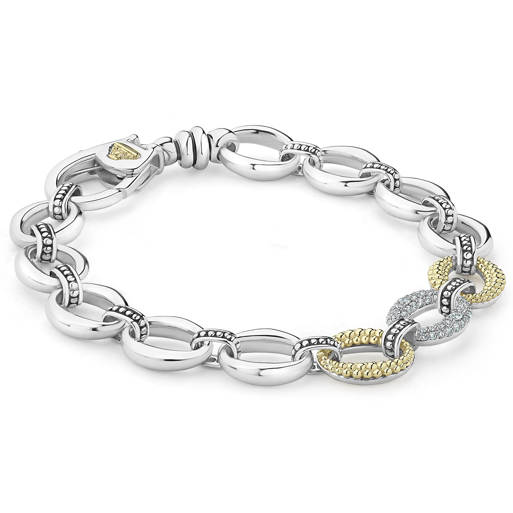 Lagos Sterling Silver and18K Yellow Gold Single Station Caviar Lux Diamond Link Bracele