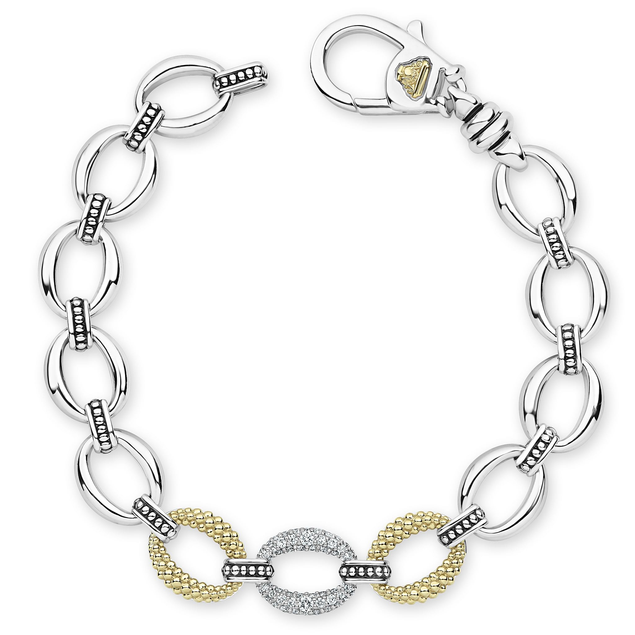 Lagos Sterling Silver and18K Yellow Gold Single Station Caviar Lux Diamond Link Bracele