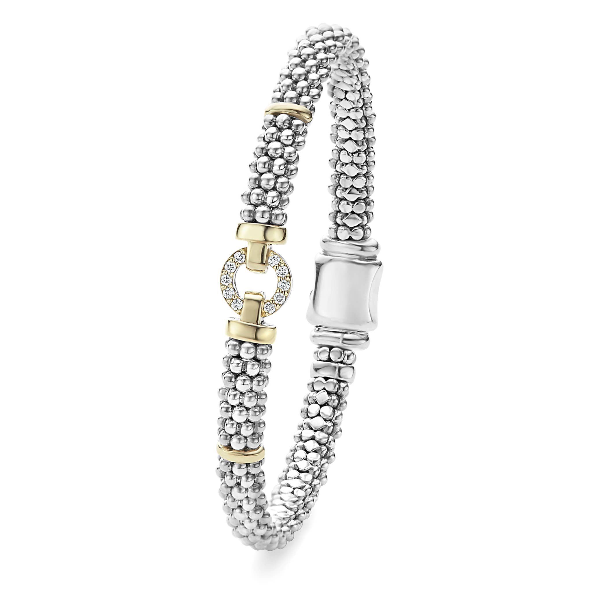 Lagos Sterling Silver & 18K Enso Diamond Circle Caviar Bracelet