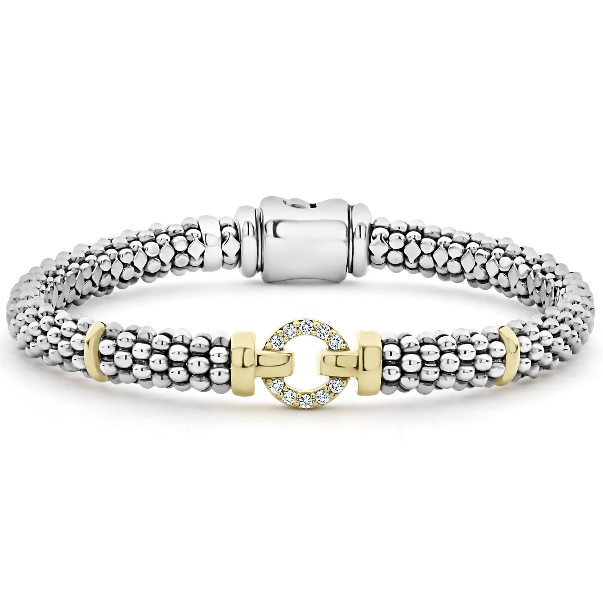 Lagos Sterling Silver & 18K Enso Diamond Circle Caviar Bracelet