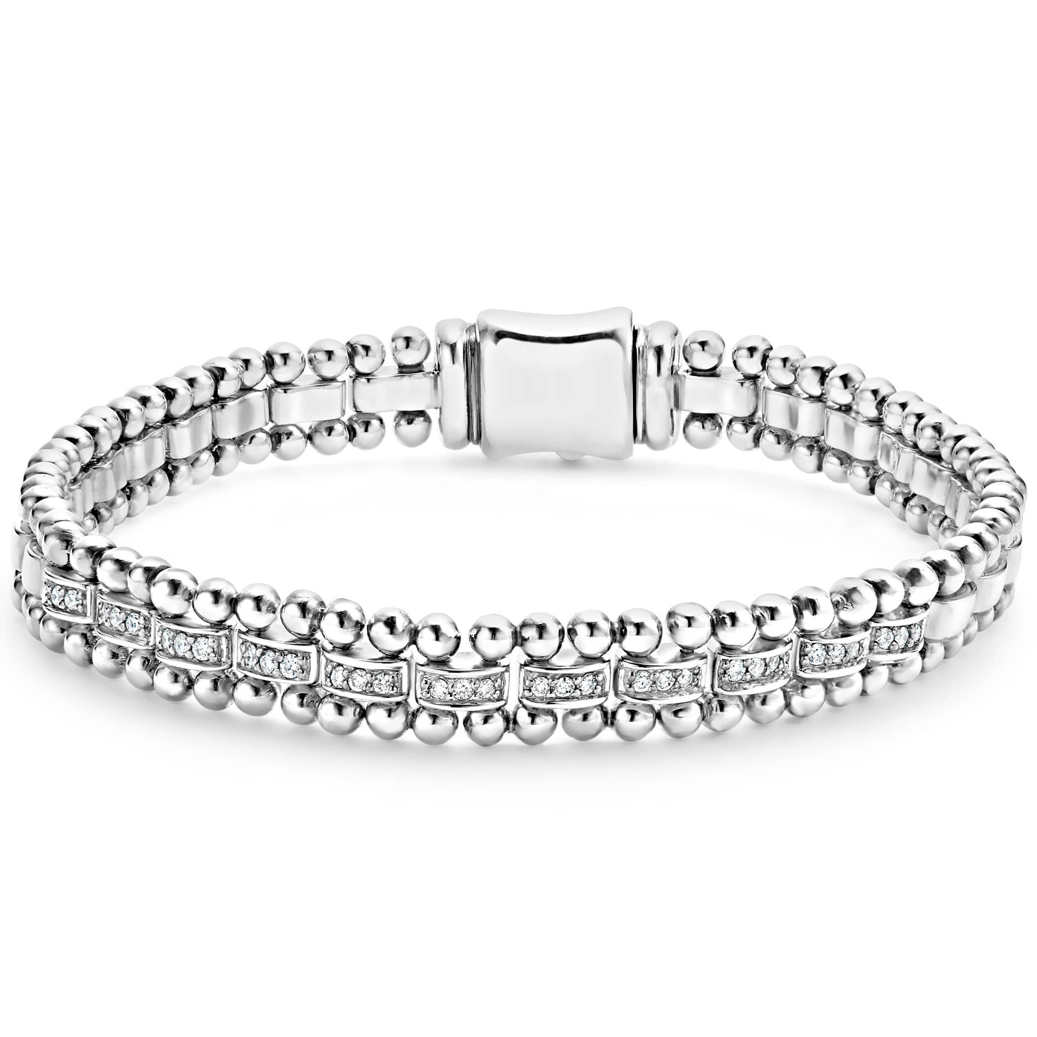 Lagos Sterling Silver Caviar Diamond Station Link Bracelet