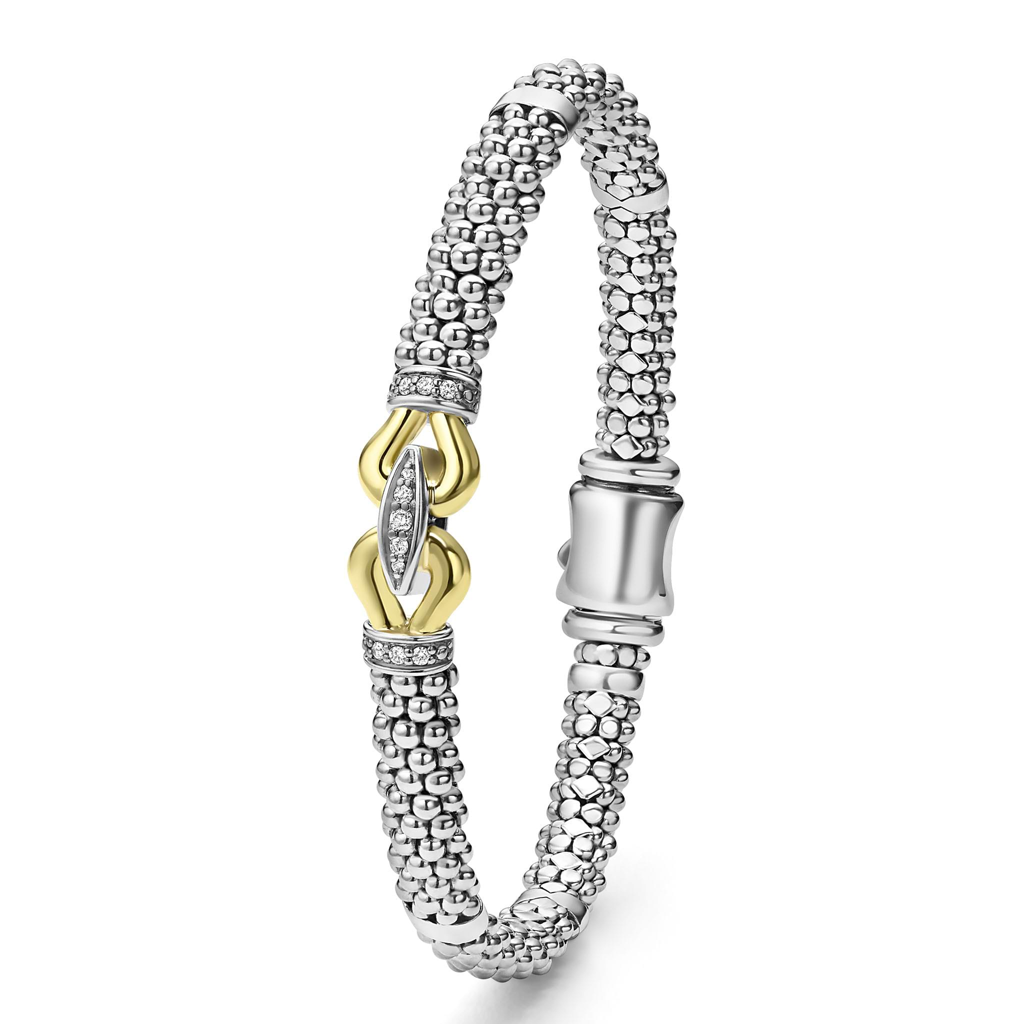 Lagos Two-Tone Caviar Buckle Diamond 6mm Bracelet