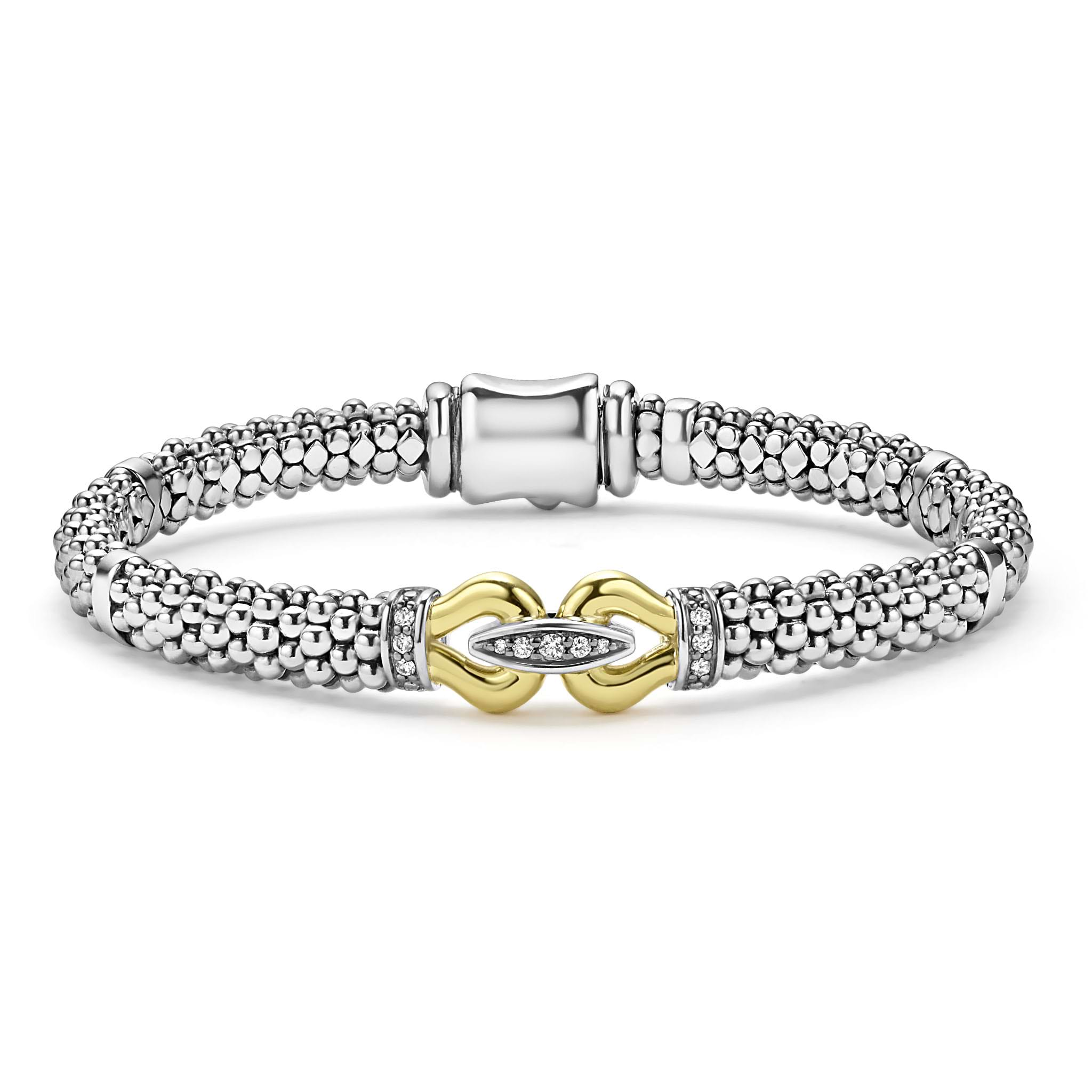 Lagos Two-Tone Caviar Buckle Diamond 6mm Bracelet