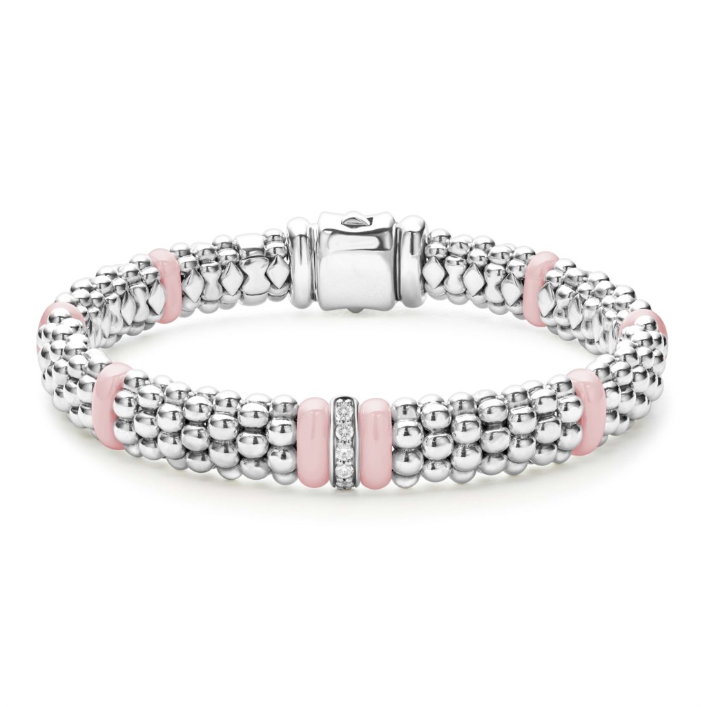 Lagos Sterling Silver Pink Caviar Diamond Pink Ceramic Bead Link Bracelet Pink