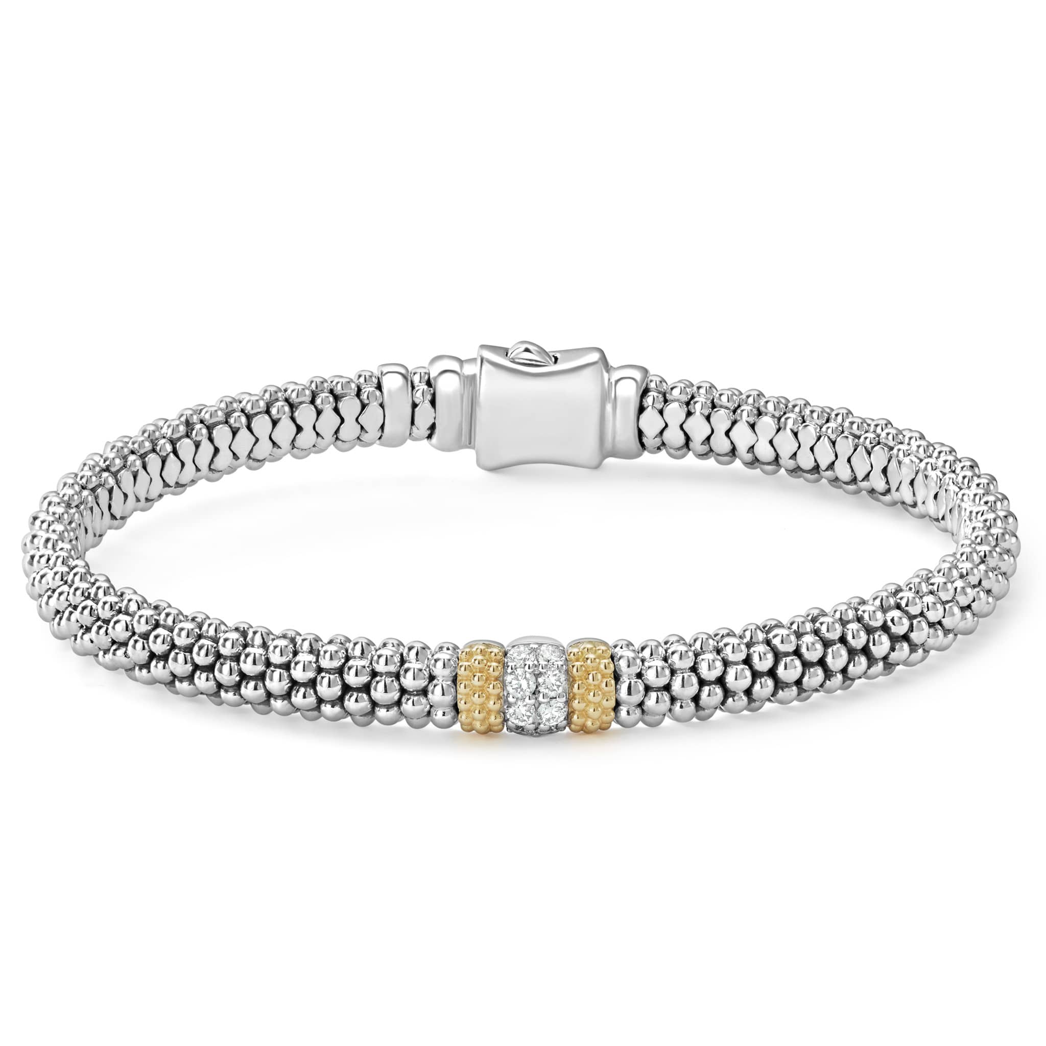 Lagos Sterling Silver & 18K Caviar Lux Diamond Bracelet